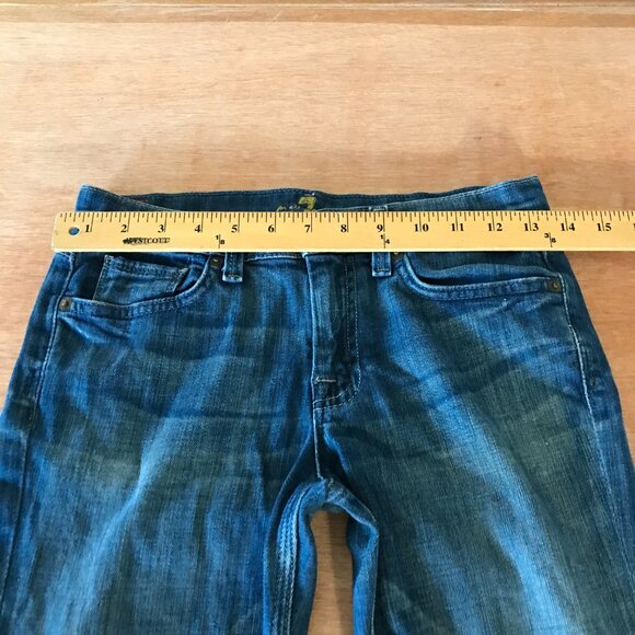 7 for All Mankind Flynt Flare Bootcut Jeans Women 14 Blue Low Rise Embroidered - Picture 12 of 16